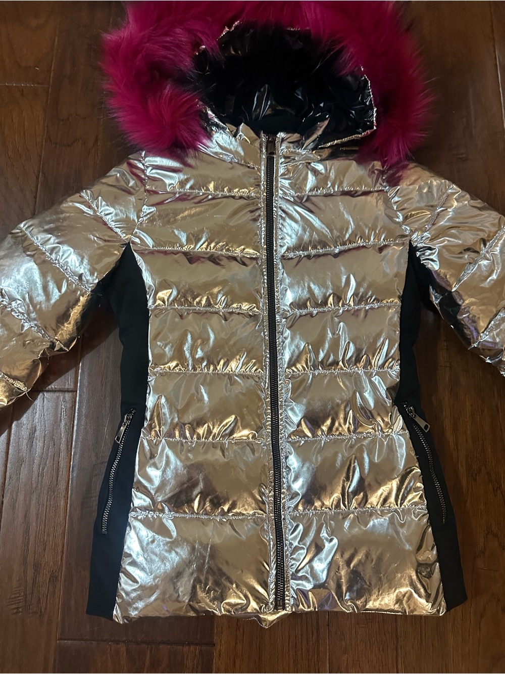 Pilguni Girls Silver Ski Jacket with Fur Hood - Size 8y - Picture 2 of 11